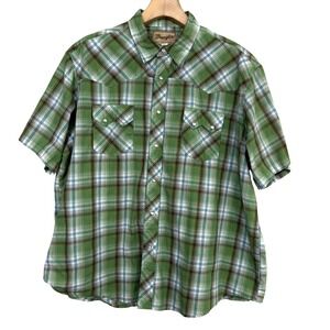 Wrangler Western Fashion Snap Shirt Plaid Green Men's 2XL Short‎ Sleeve